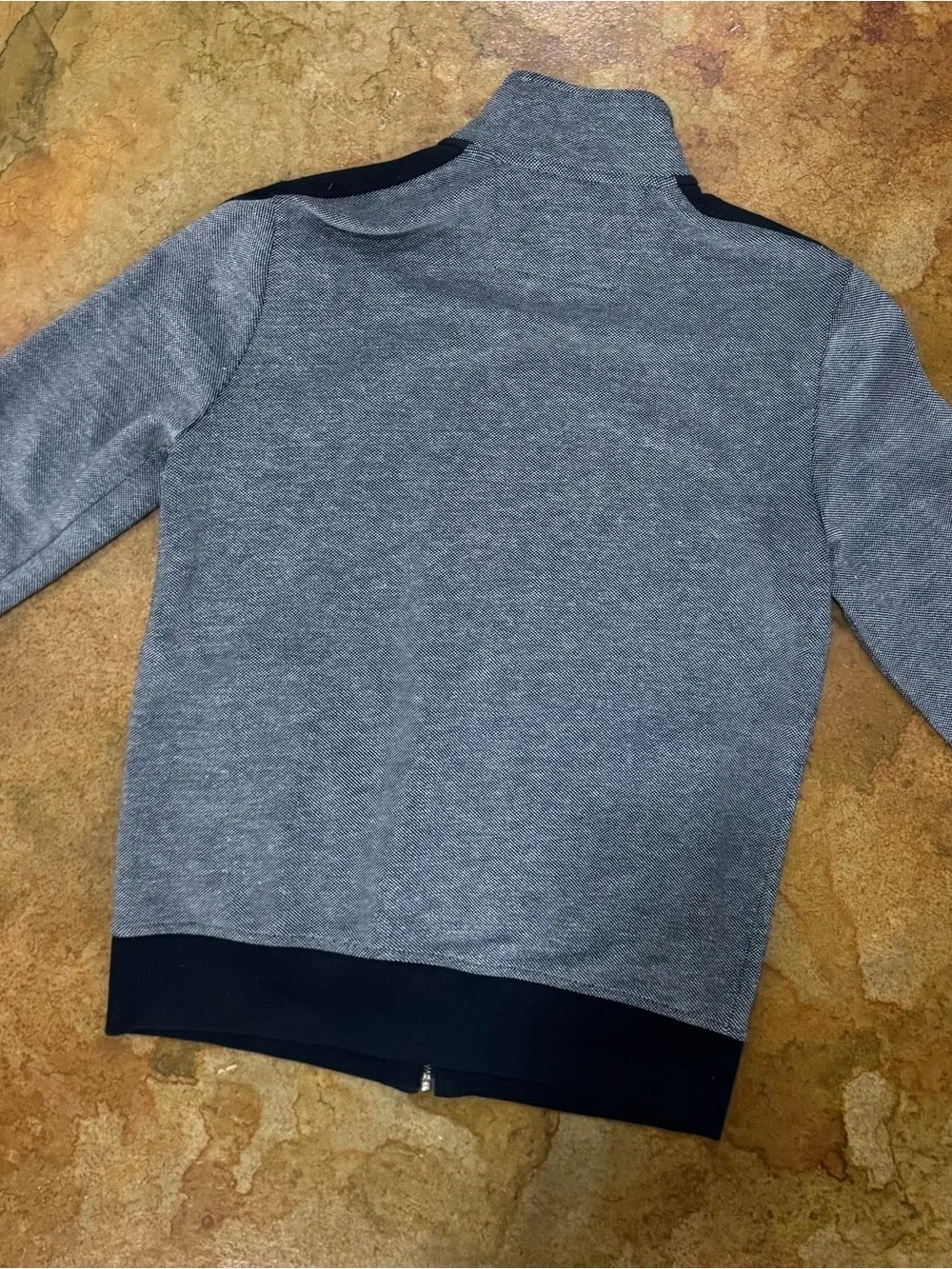 Banana Republic Men's Navy and White Zip-Front Sweater with White Accents